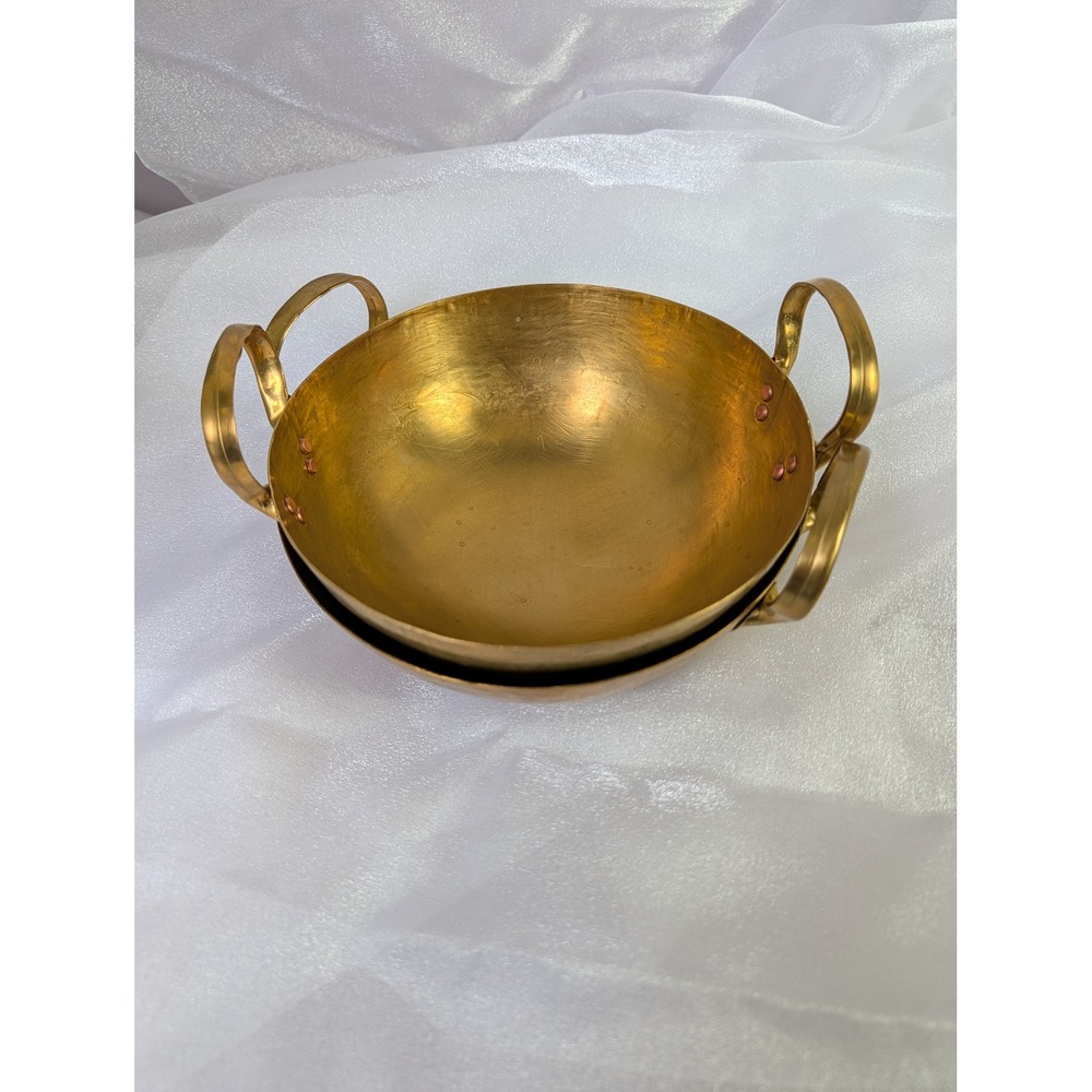 Vintage Brass Bowls with Handles Kadhai Indian Serving Dish‎ Home Decor